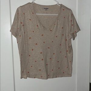 Old Navy Tan Tee with Red Floral Print